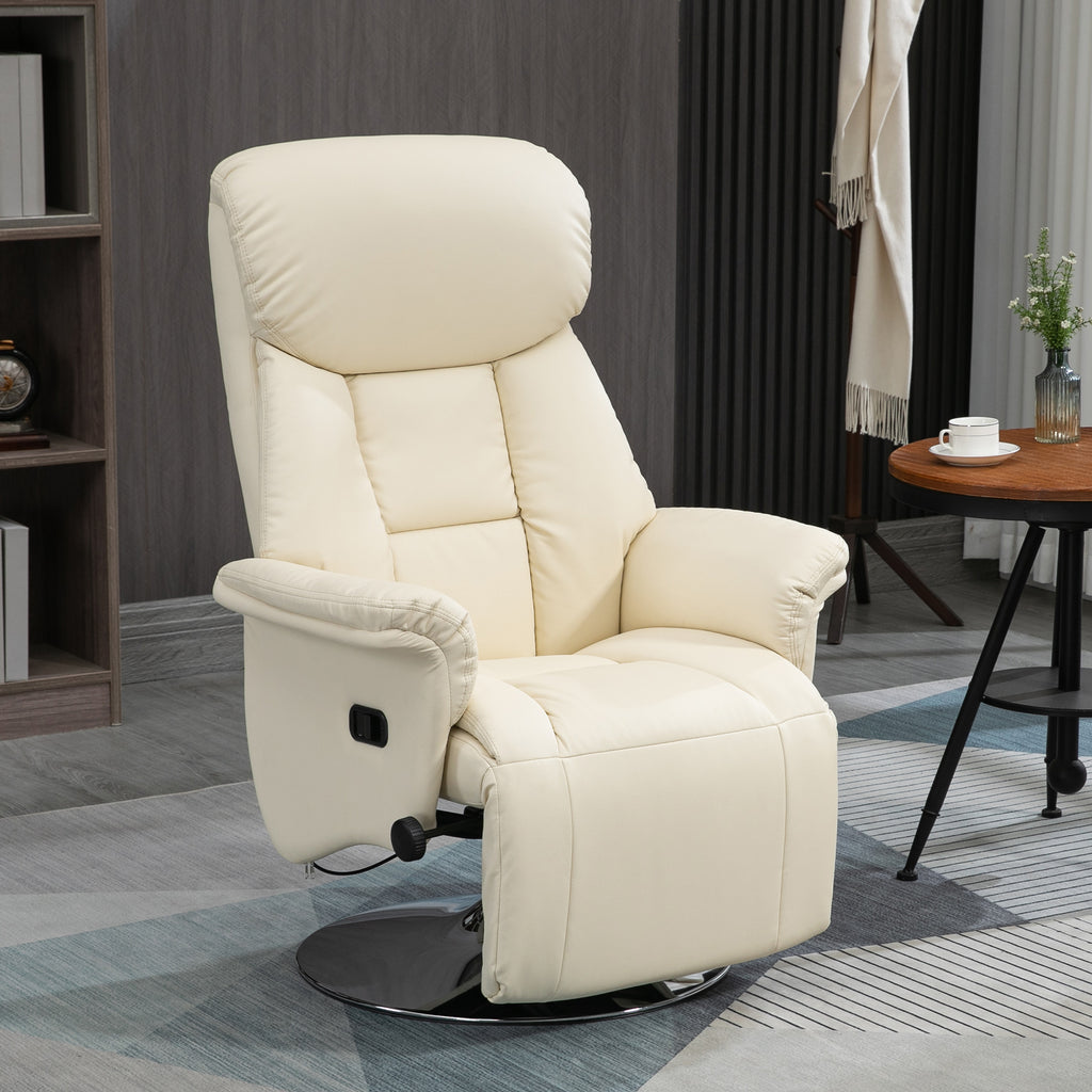 Fauteuil de relaxation inclinable pivotant repose-pied réglable, jusqu'à 150 kg, pour salon, chambre, home cinéma, crème-1