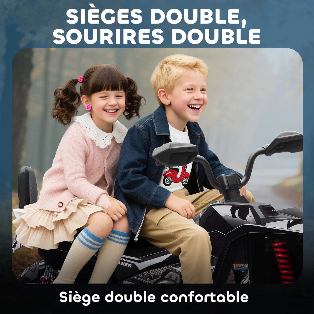 Quad électrique enfant 24V, voiture électrique enfants ATV, double moteur, phares, port USB et MP3, 109x68,5x76cm, noir-4