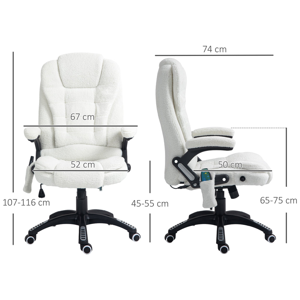 Fauteuil de bureau massant et chauffant hauteur réglable, dossier inclinable et télécommande filaire, pivotant à 360°-2