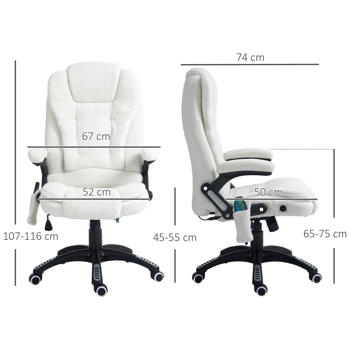 Fauteuil de bureau massant et chauffant hauteur réglable, dossier inclinable et télécommande filaire, pivotant à 360°-2