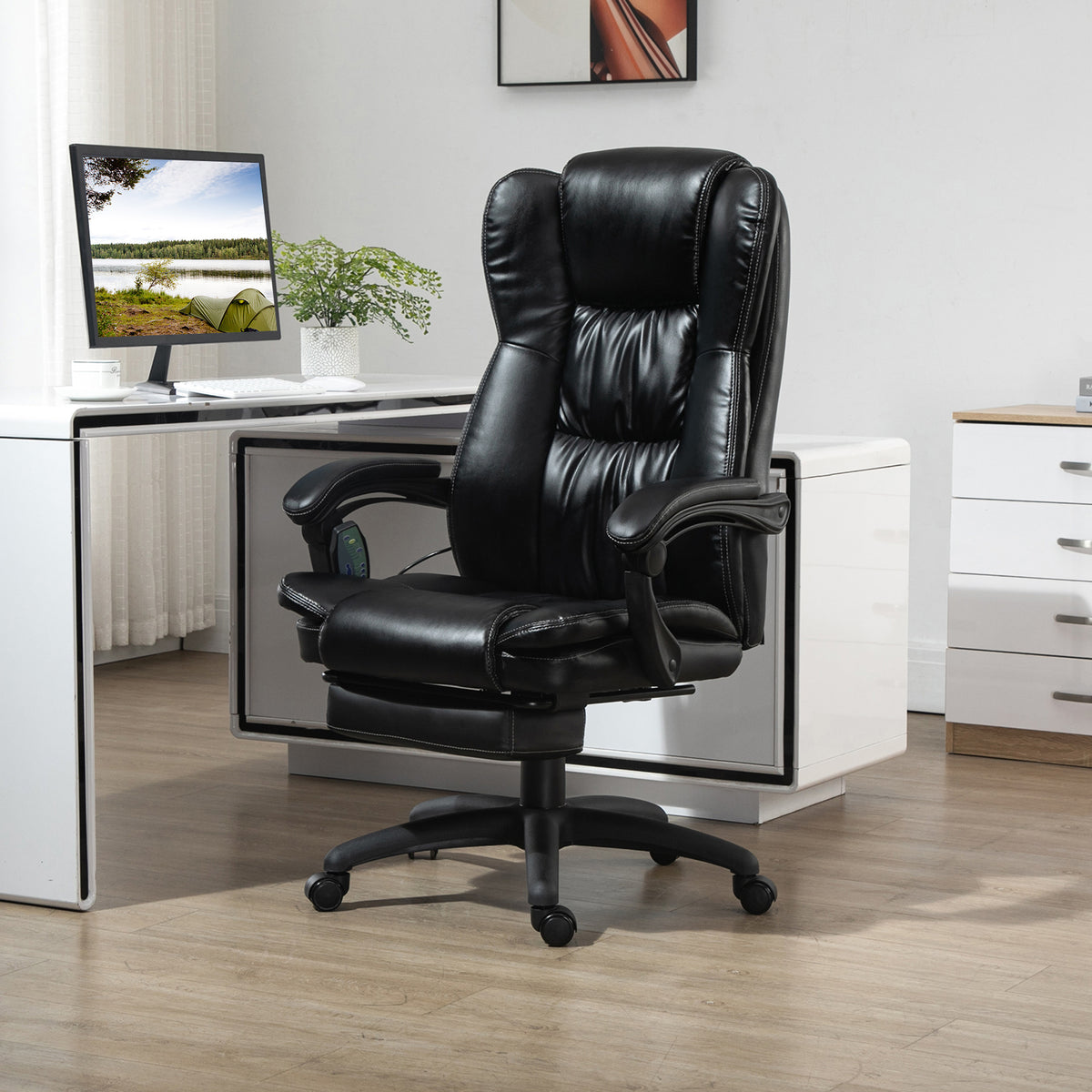 Fauteuil de bureau massant, chaise de bureau avec hauteur réglable, dossier inclinable et télécommande filaire, noir-1