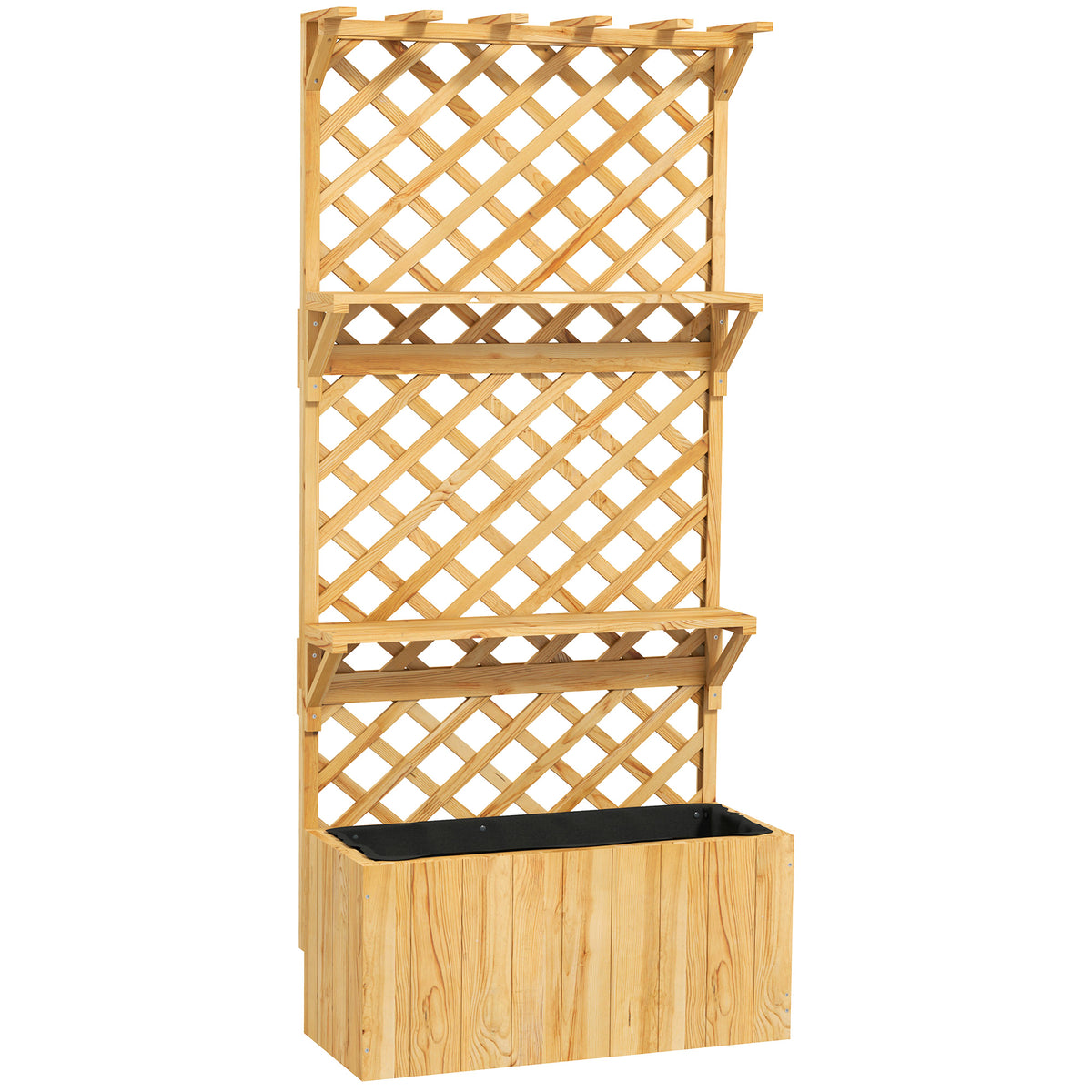 Jardinière avec treillis lit surélevé de jardin en bois avec toit suspendu, trous de drainage et doublure, naturel-0
