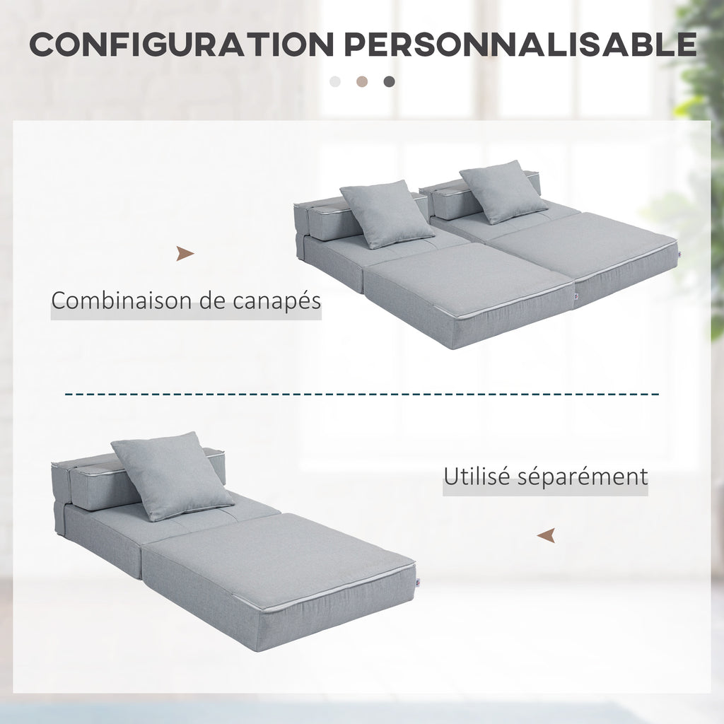 Chauffeuse canapé-lit convertible fauteuil 1 place avec 1 coussin déhoussable, tissu gris clair-6