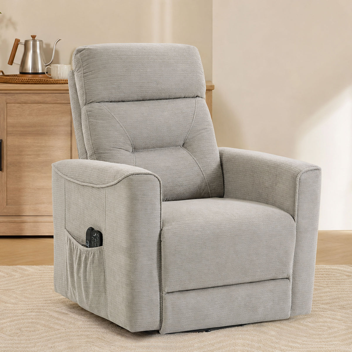 Fauteuil Releveur Électrique Massage Vibration et Chaleur, Fauteuil Relax Électrique, Dossier Inclinable, Chenille, Gris-1