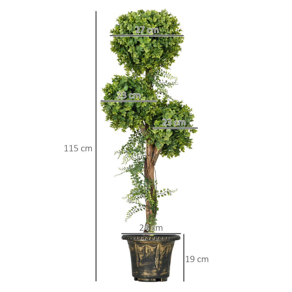 Plante artificielle arbre artificiel 3 boules de buis avec pot ciment, intérieur et extérieur, hauteur 115 cm-2