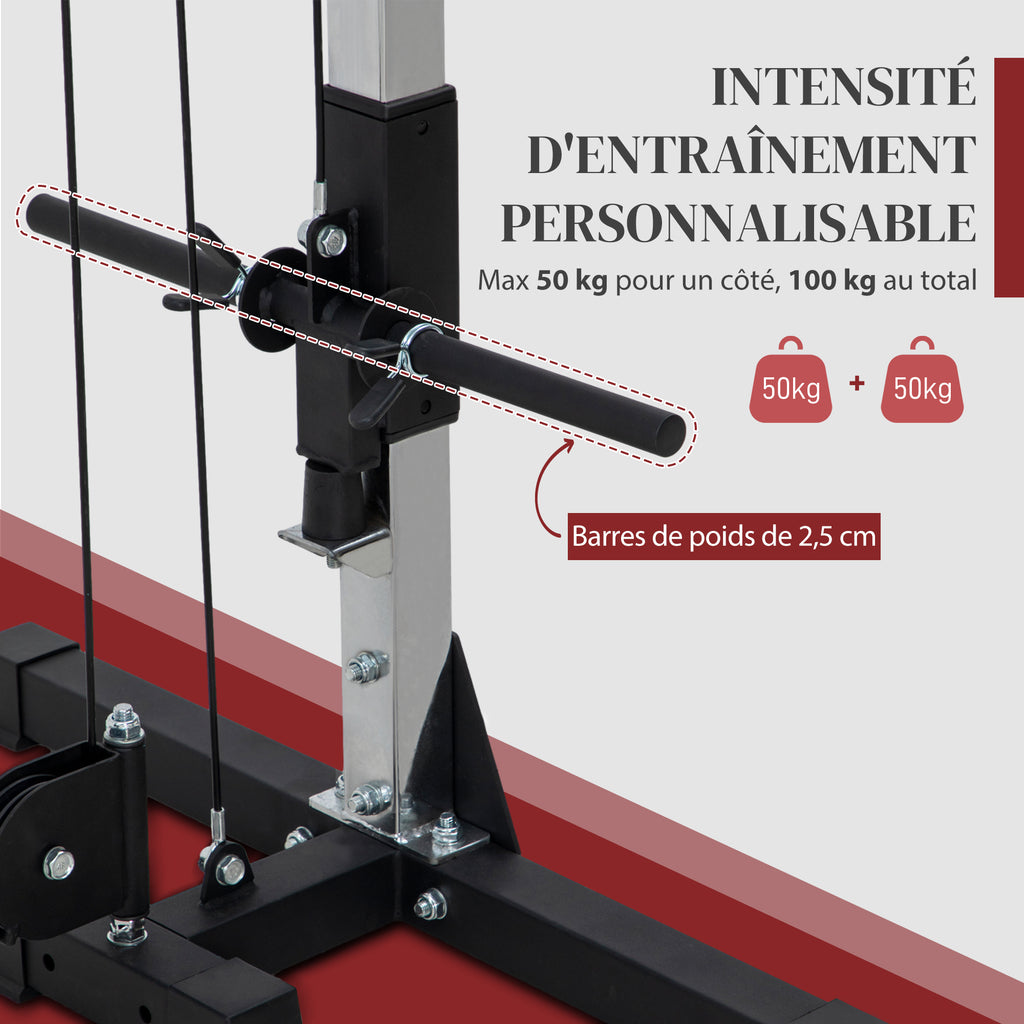 Appareil de musculation double poulie vis à vis crossover, charge libre 2 x 50kg dim. 245L x 85l x 207H cm-4