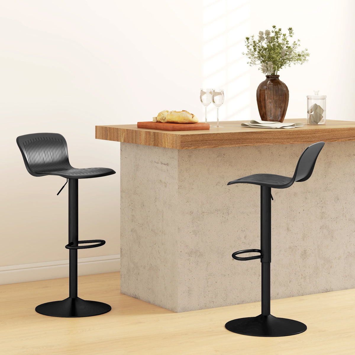 Lot de 2 tabourets de bar, chaises de bar réglable en hauteur, dossier et repose-pieds, 38,5x40x76,5-97,5cm, noir-6