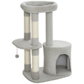 Arbre à chat tour de jeux pour chats griffoirs, plate-forme, niche, balle, tissu peluche, 60 x 45 x 90 cm, gris clair-0