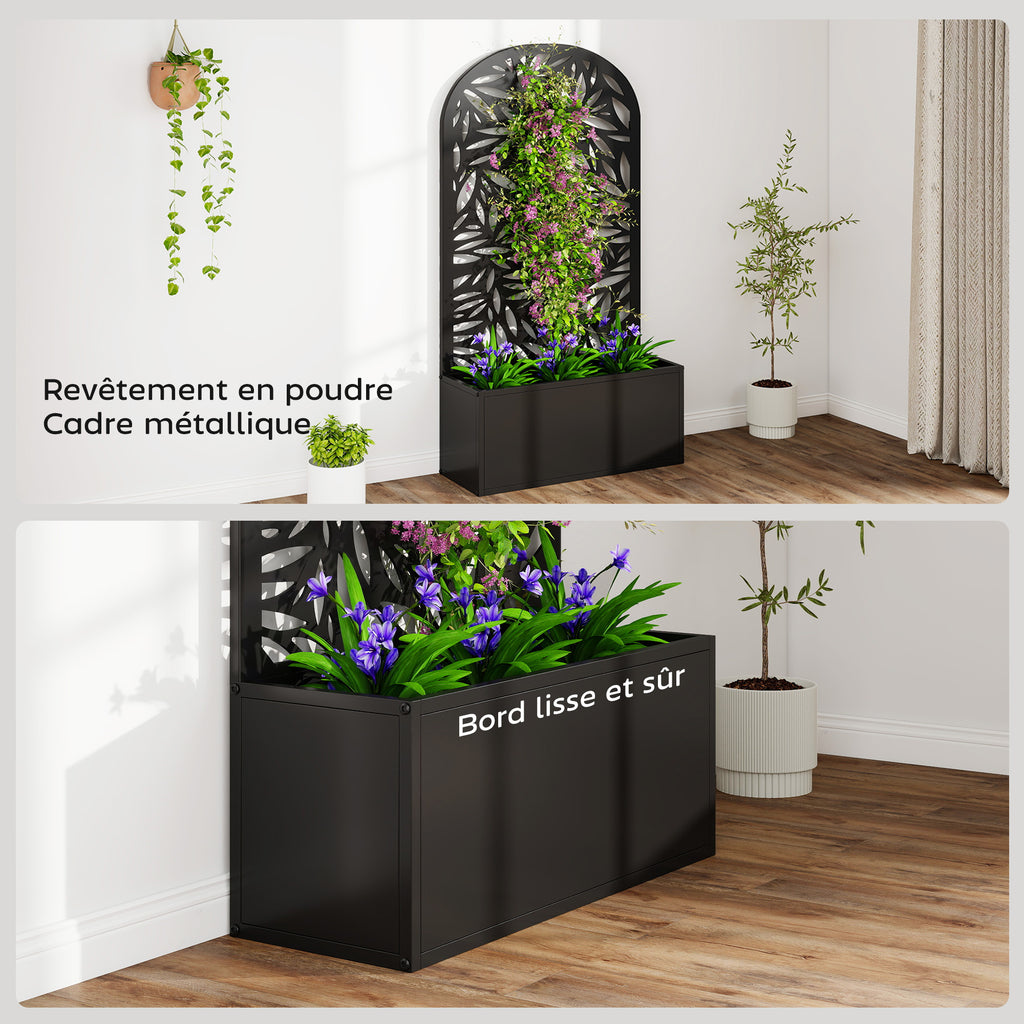 Jardinière avec treillis, bac à fleurs en métal, à fixer au mur ou au sol, 61x23x113cm, noir-6