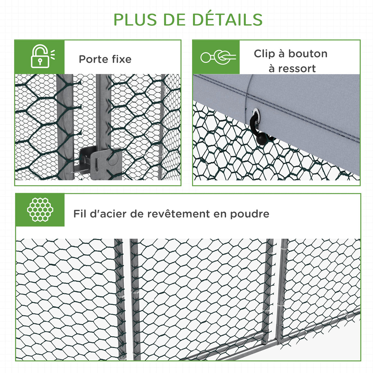 Enclos poulailler extérieur 5 m² parc grillagé dim. 2,8L x 2,45l x 2,46H - espace couvert - 5/8 poules-6