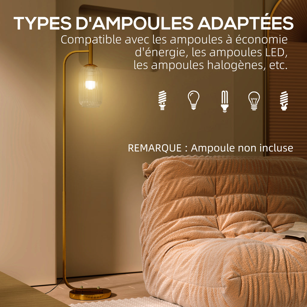 Lampadaire sur pied salon lampe sur pied avec abat-jour en verre texturé interrupteur à pied 29 x 25 x 152 cm métal or-6