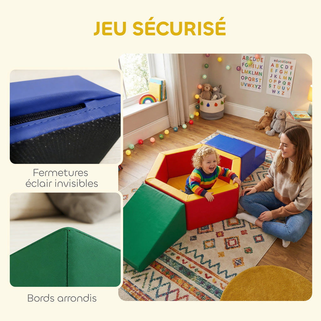 Parcours motricité bébé en mousse EPE avec piscine à balles, module motricité bébé avec housse en PU, multicolore-6