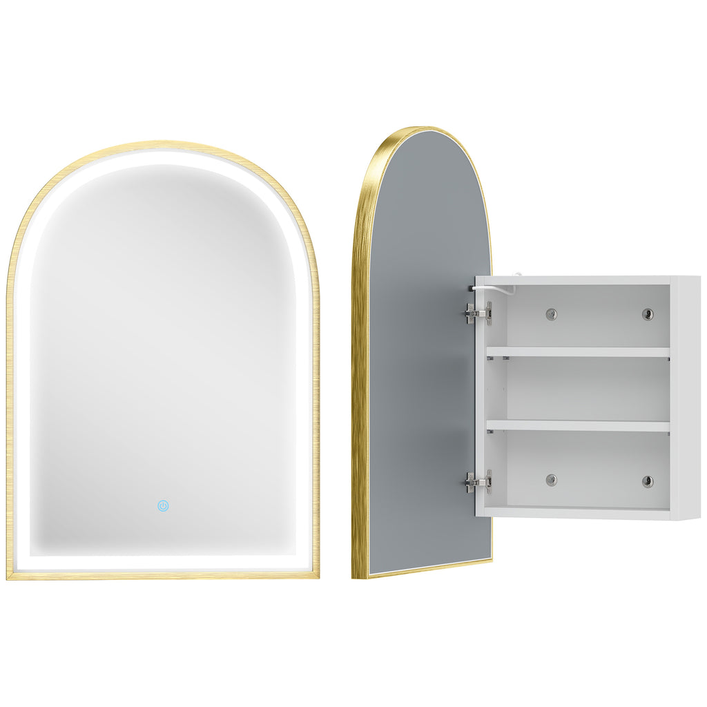 Armoire murale salle de bain avec miroir et éclairage LED, porte arquée, anti-buée, 50x14,5x70cm, doré-0