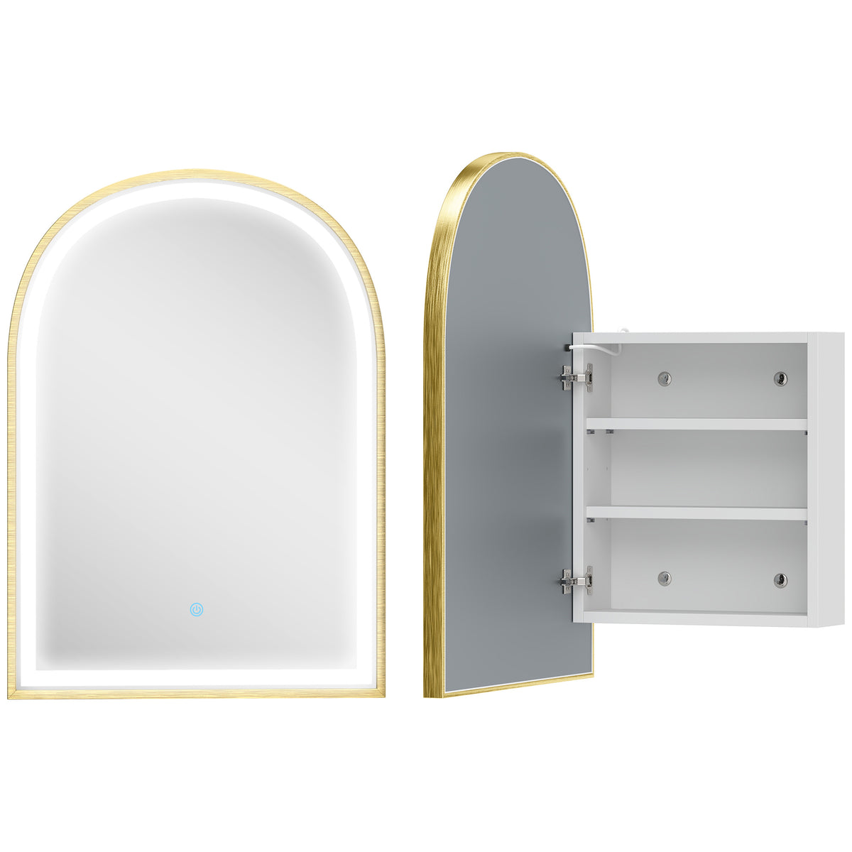 Armoire murale salle de bain avec miroir et éclairage LED, porte arquée, anti-buée, 50x14,5x70cm, doré-0