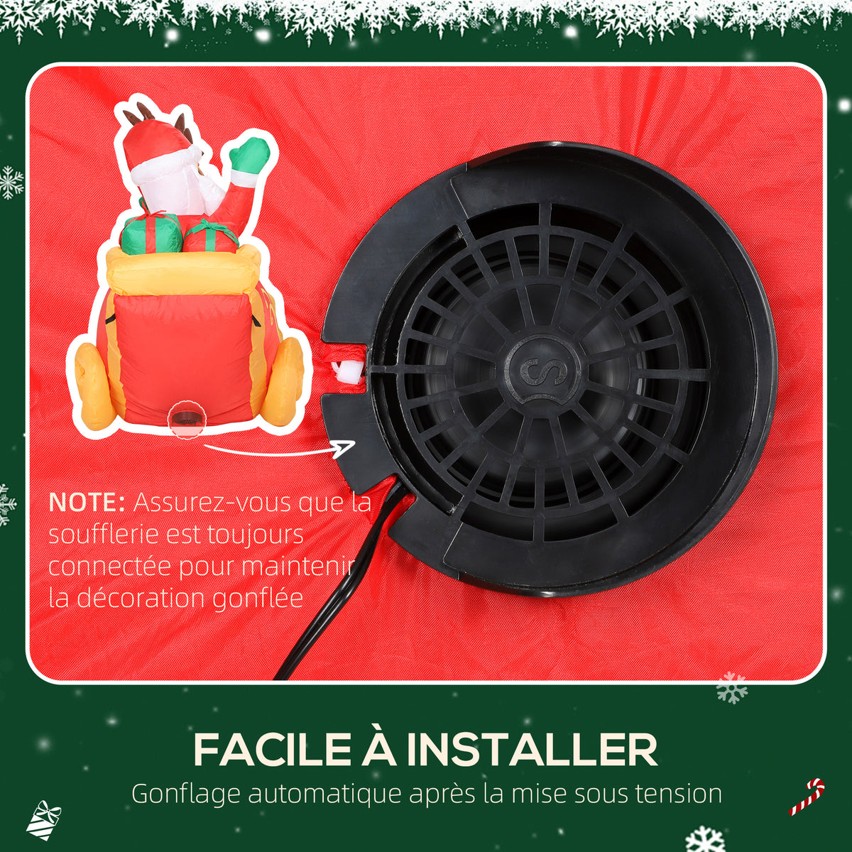 Père Noël gonflable avec traîneau et rennes 240 cm 6 lumières LED décoration de Noël intérieure et extérieure rouge-4