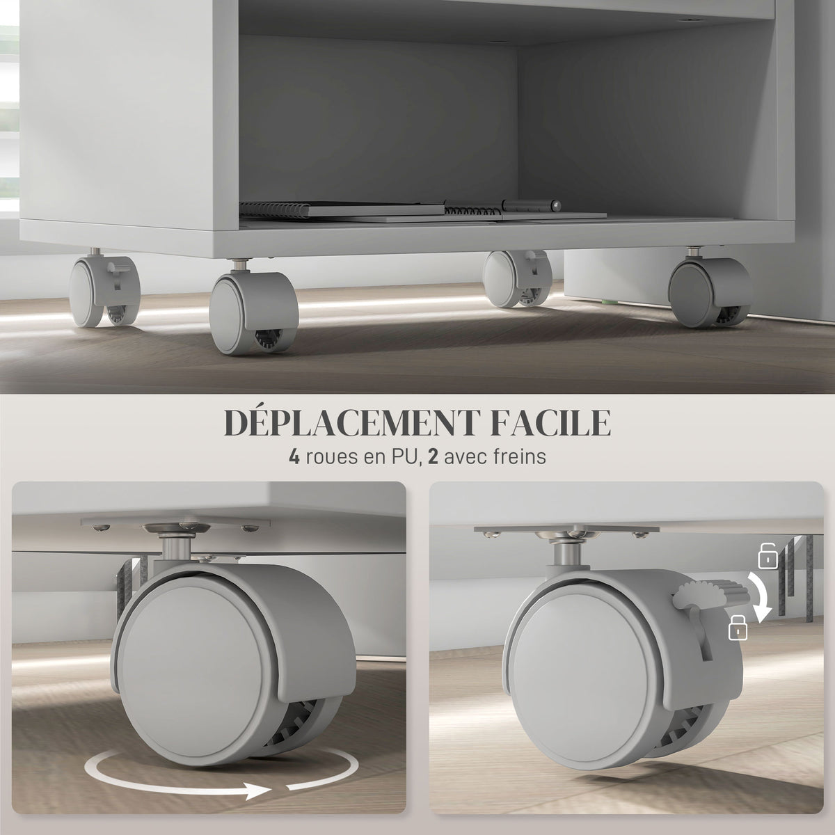 Support d'imprimante meuble de rangement bureau caisson 4 compartiments ouverts 40L x 30l x 36H cm blanc-4