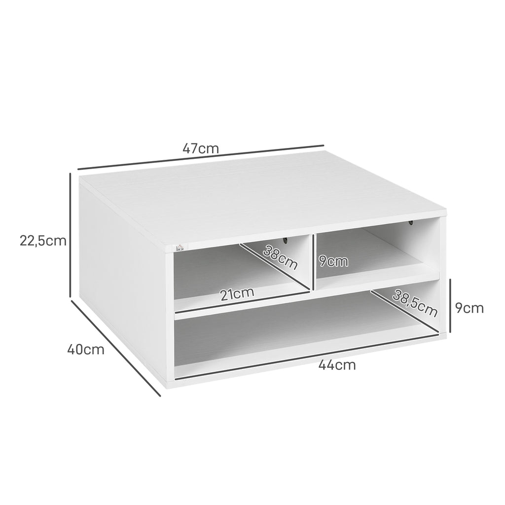 Organiseur bureau aspect blanc avec 3 compartiments fournitures support d'imprimante 47 x 40 x 22,5 cm-2