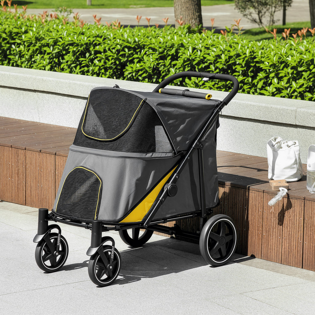 Poussette chien chariot pour chat 4 roues pliage en un clic laisse de sécurité charge 30 kg 112 x 67 x 100 cm gris foncé-8