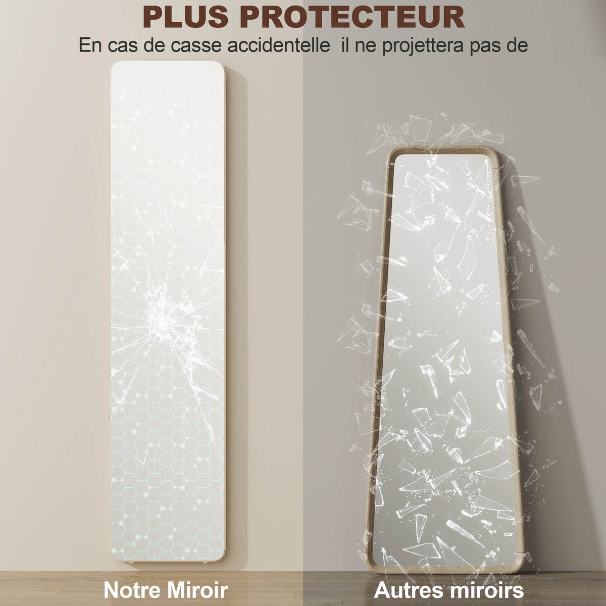Miroir sur Pied et Mural rectangulaire dim. 37L x 43l x 156H cm bois naturel-6