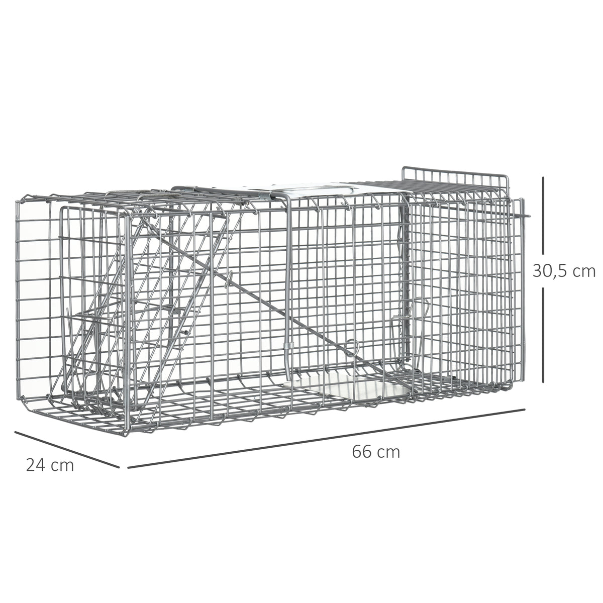 Piège cage de capture pliante pour petits animaux type rat et souris - 2 portes poignée 66 x 24 x 30,5 cm acier gris-2