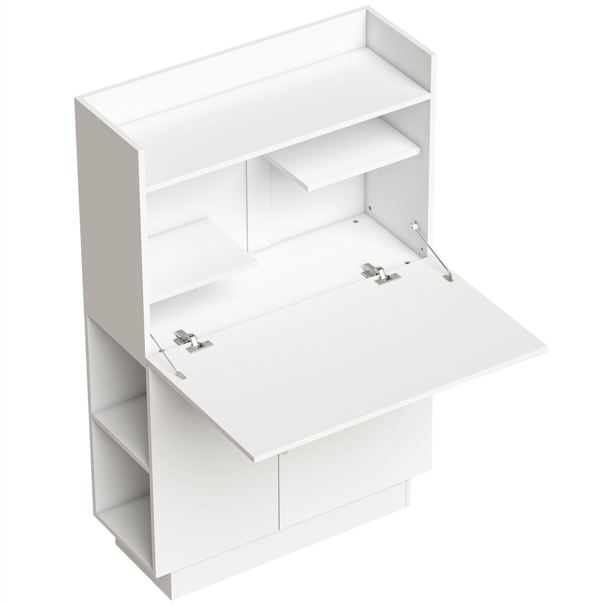 Bureau d'ordinateur pliant, bureau informatique avec plateau rabattable, étagères et placard, 80x30x128cm, blanc-0