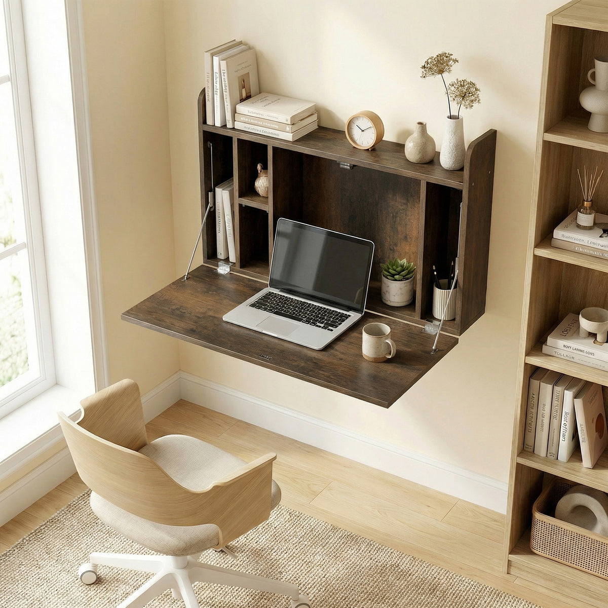 Bureau suspendu table murale table d'ordinateur murale et tablette rabattable avec rangements - 77 x 20 x 51 cm-1