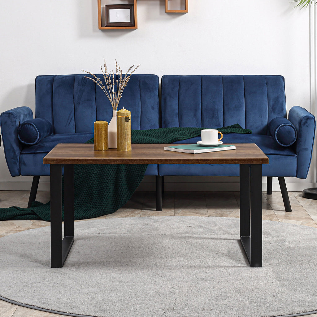 Table basse rectangulaire table de salon style industriel pied métal et plateau aspect bois 100 x 60 x 50 cm-6