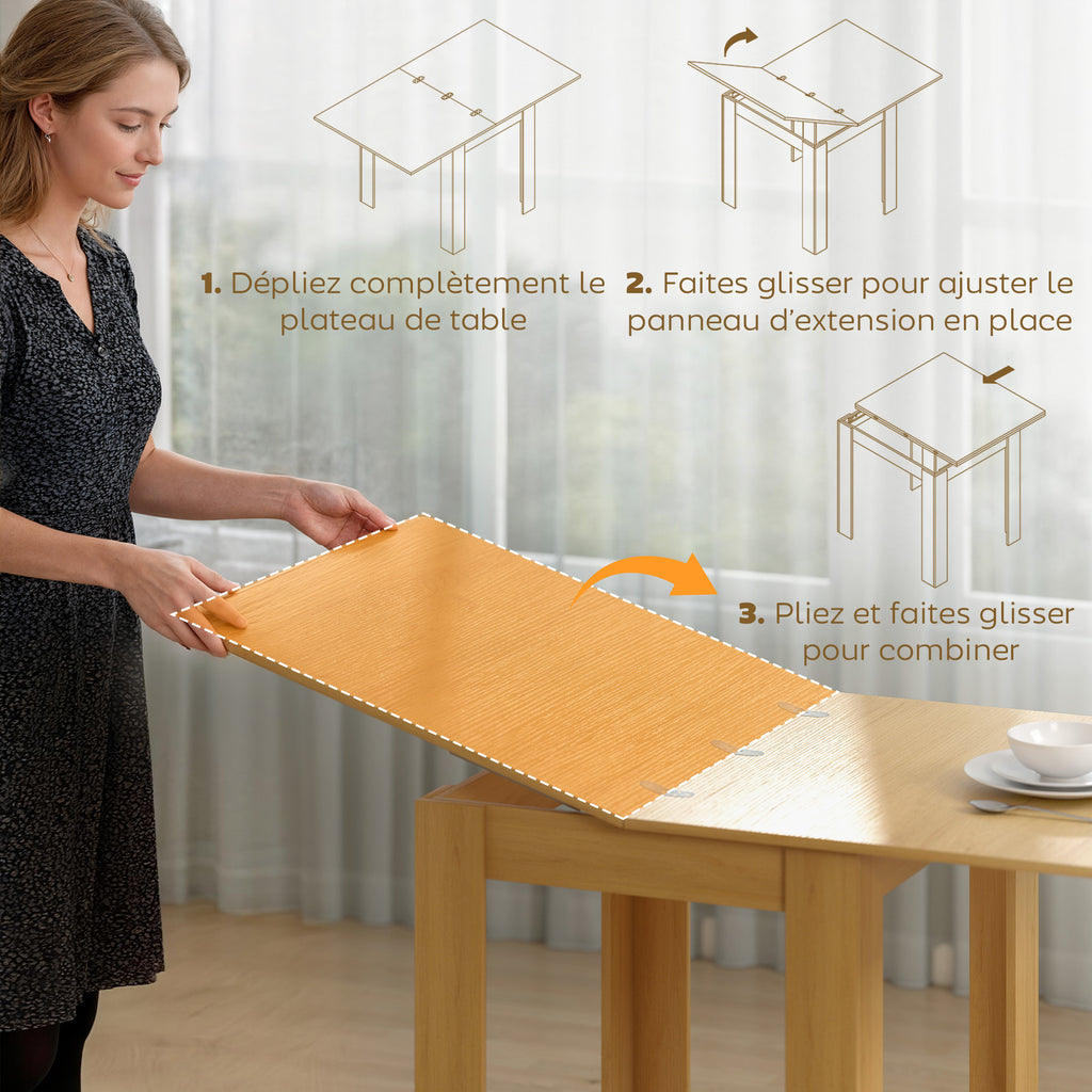 Table à manger extensible rectangle pour 4 à 6 personnes, table de cuisine 70-140 cm, patins en feutre, bois naturel-4