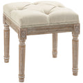 Repose pied salon, ottoman, siège rembourré en tissu aspect lin avec pieds en bois d'hévéa, 40 x 40 x 43 cm, beige-0