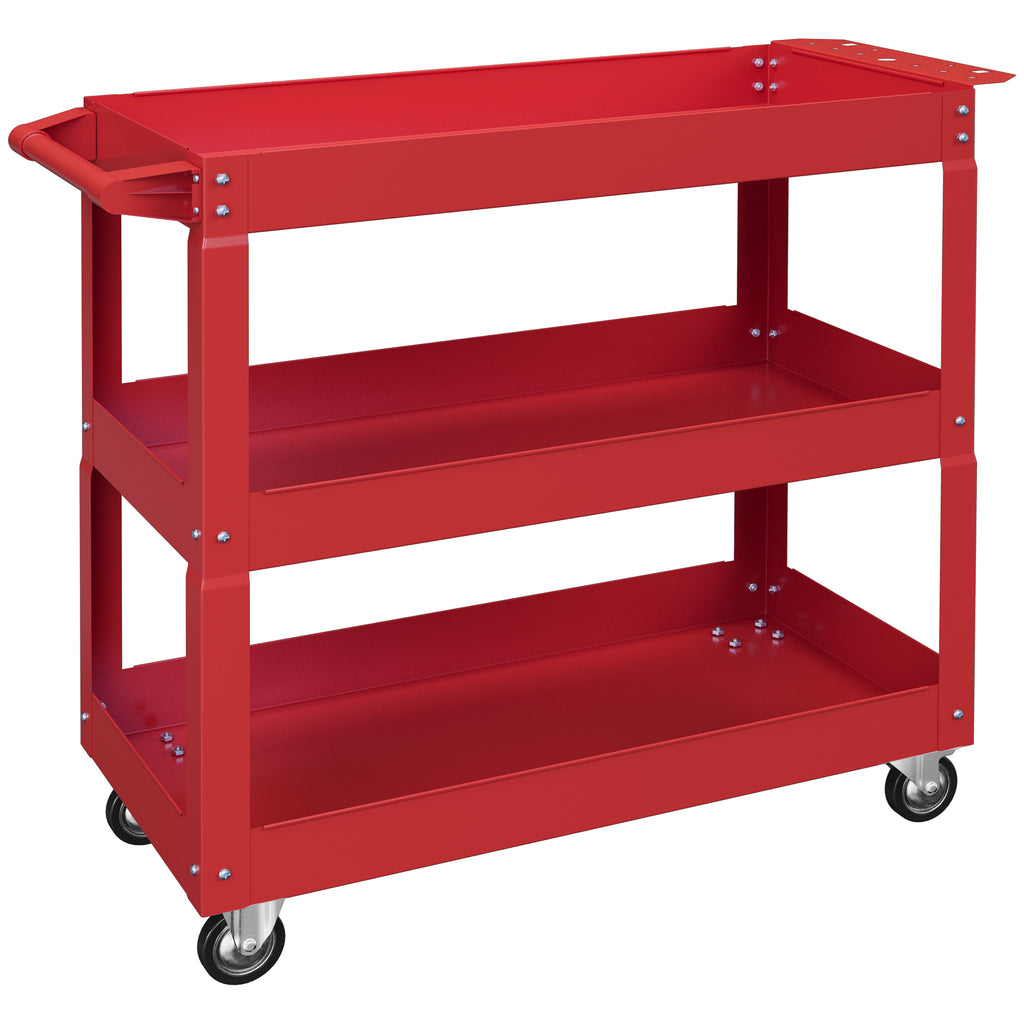 Chariot desserte d'atelier acier 3 plateaux sur roulettes avec poignée charge max. 150 kg 83 x 35,3 x 76 cm acier rouge-0