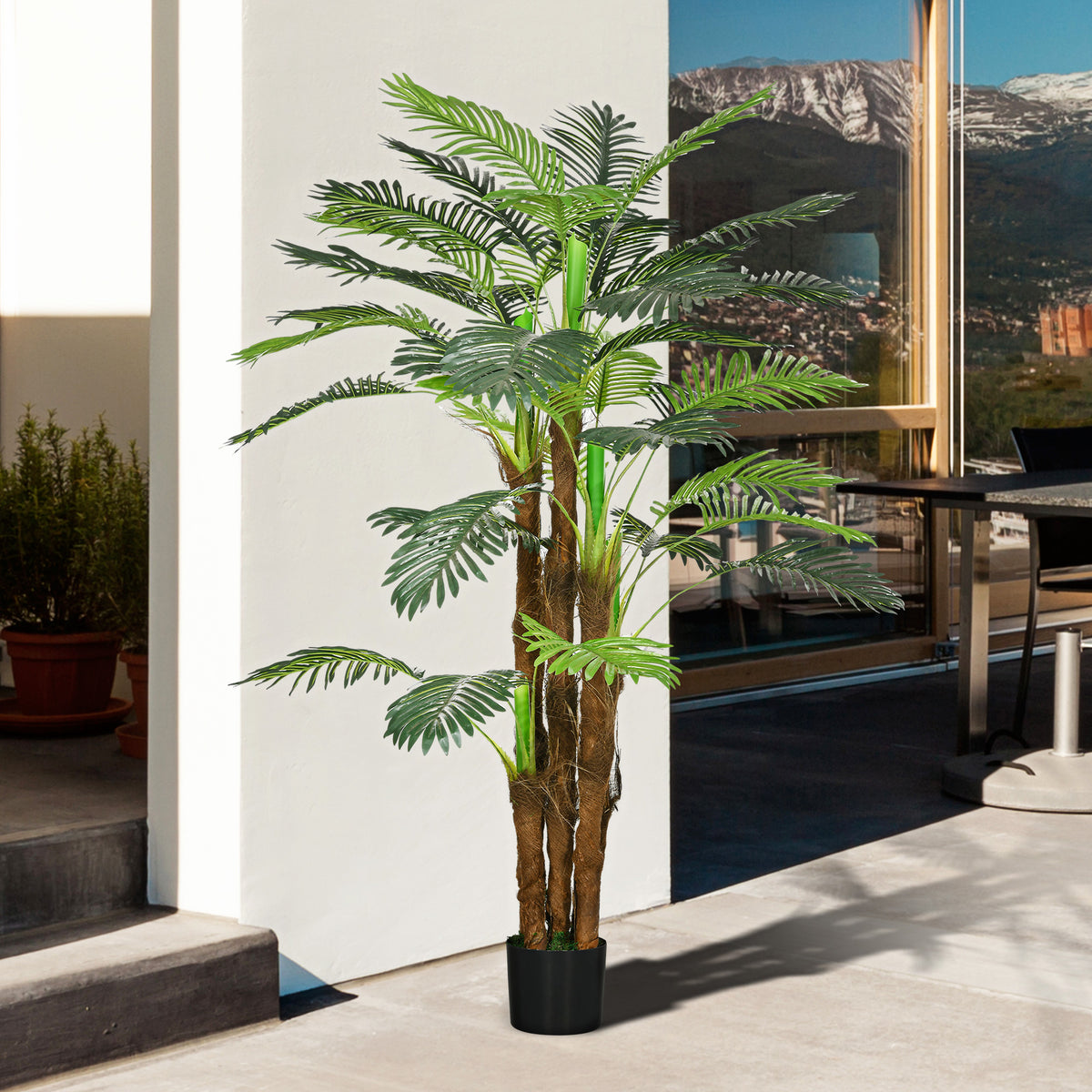 Palmier Artificiel H.1,6 m Arbre Artificiel Tronc Branches Lichen Feuilles Grand réalisme Pot Inclus-6