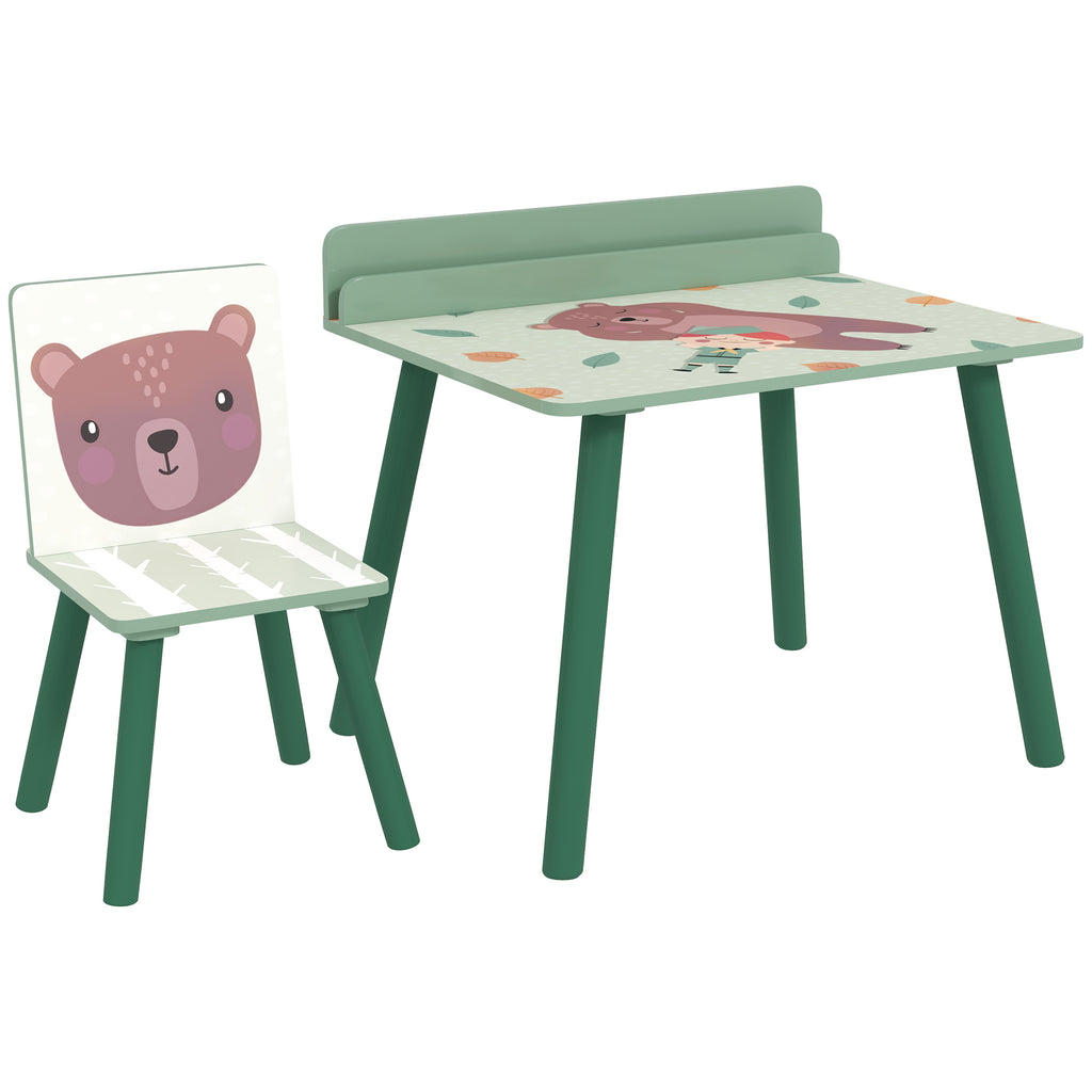 Table Enfant avec Chaise, Ensemble Table et Chaise en Bois pour Dessiner, Jouer, Étudier, Cadeau pour 3-8 Ans, Vert-0
