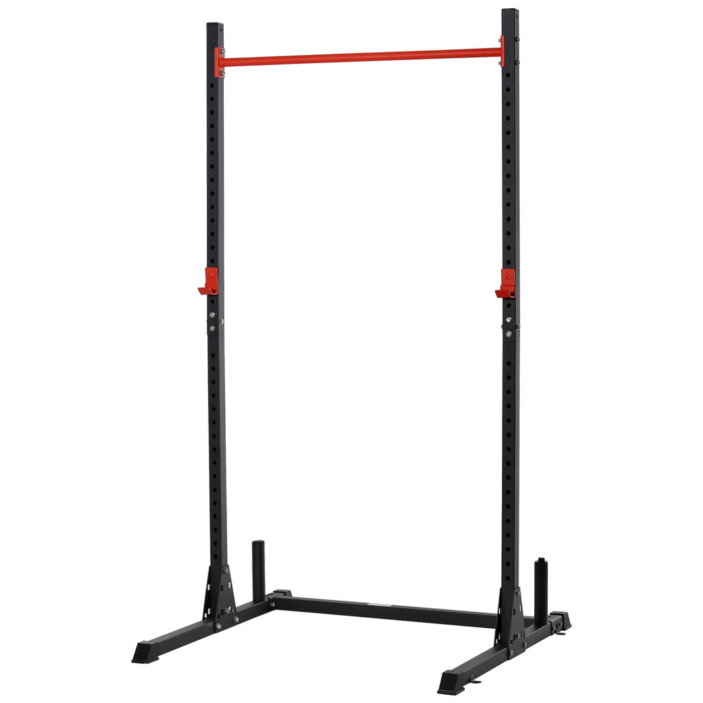 Squat Rack Réglable 32 Niveaux en Acier, Crochet, Barre de Traction, Base Antidérapante, 117,5x122x226cm, Noir-0