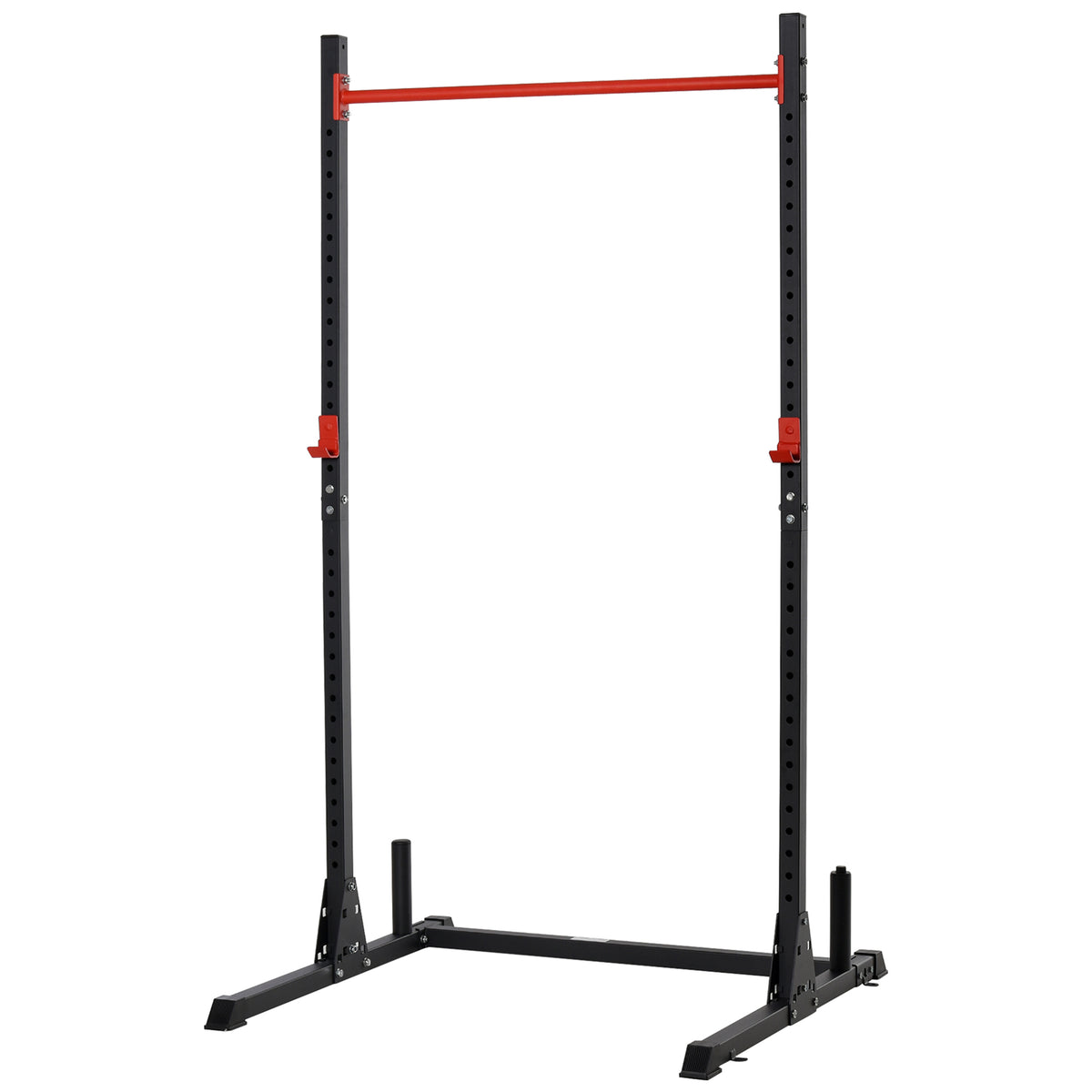 Squat Rack Réglable 32 Niveaux en Acier, Crochet, Barre de Traction, Base Antidérapante, 117,5x122x226cm, Noir-0