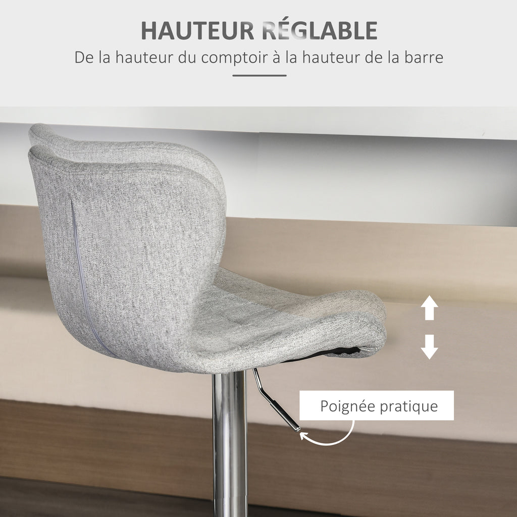 Lot de 2 Tabourets de Bar Design Contemporain Hauteur d'assise réglable 59-81 cm pivotant 360° Lin Gris-4