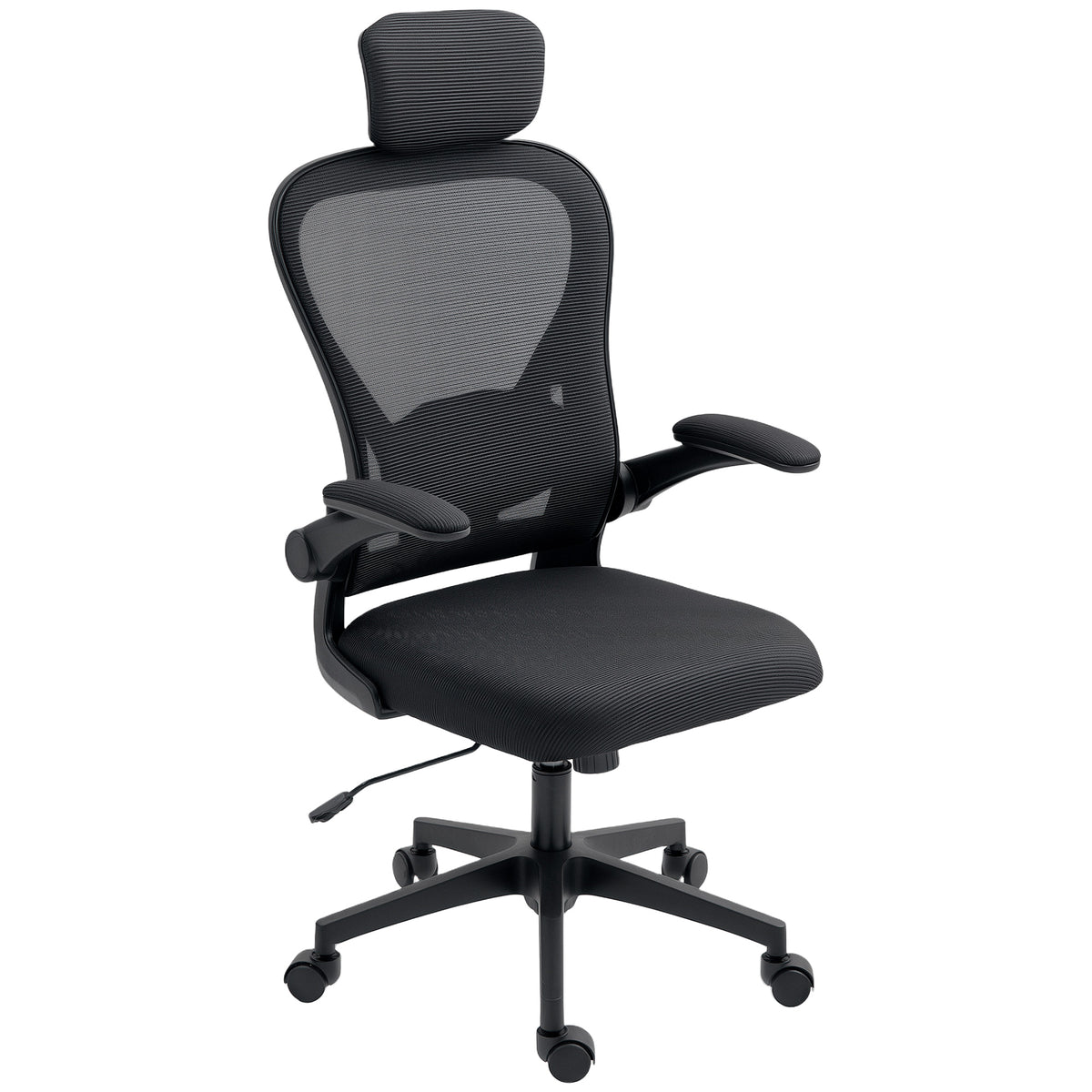 Chaise de Bureau Ergonomique, Fauteuil de Bureau en Maille avec Appui-Tête et Soutien Lombaire Réglables, Noir-0