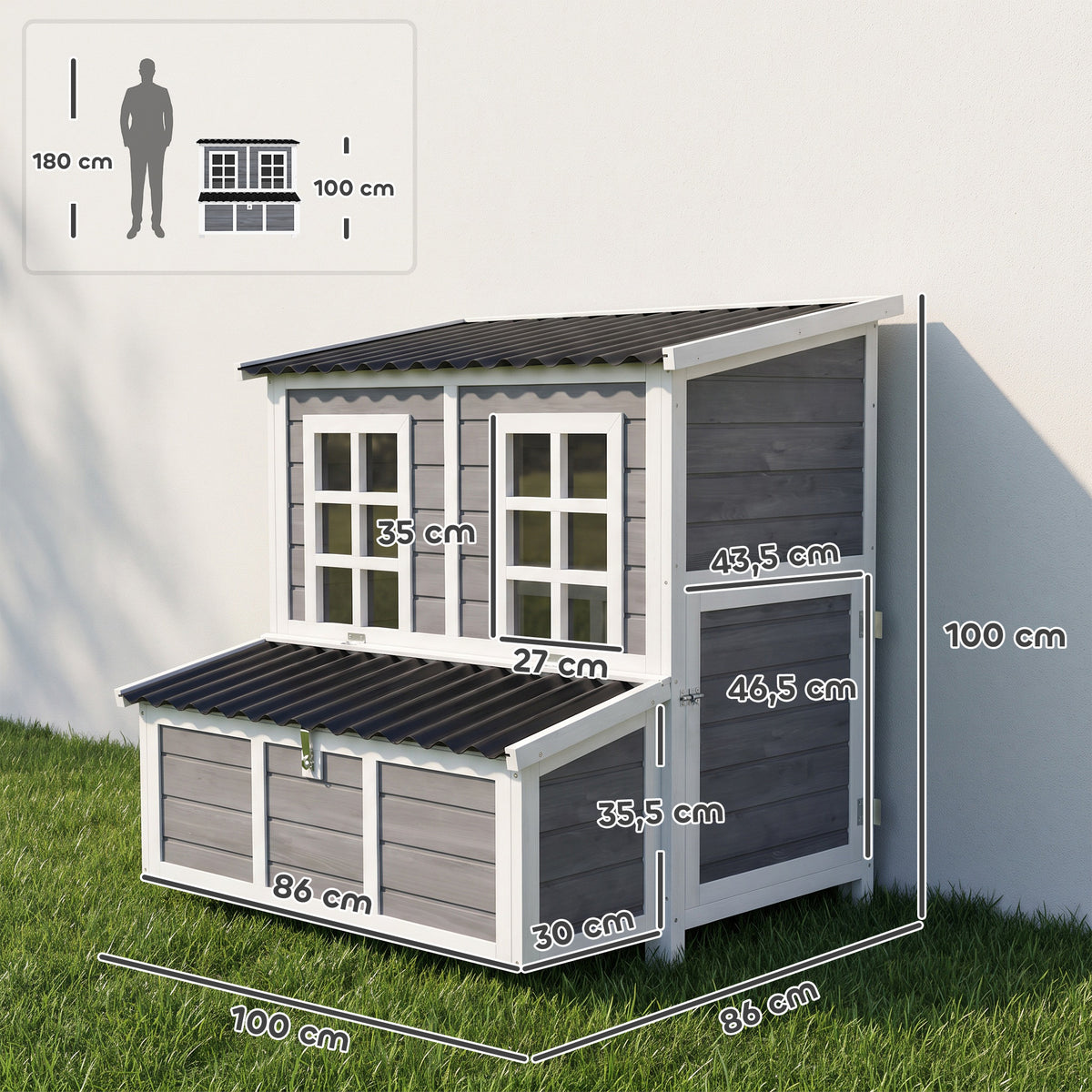 Poulailler en bois XL avec nichoir 3 compartiments tiroir amovible toit imperméable porte-rampe 100x86x100cm gris-2