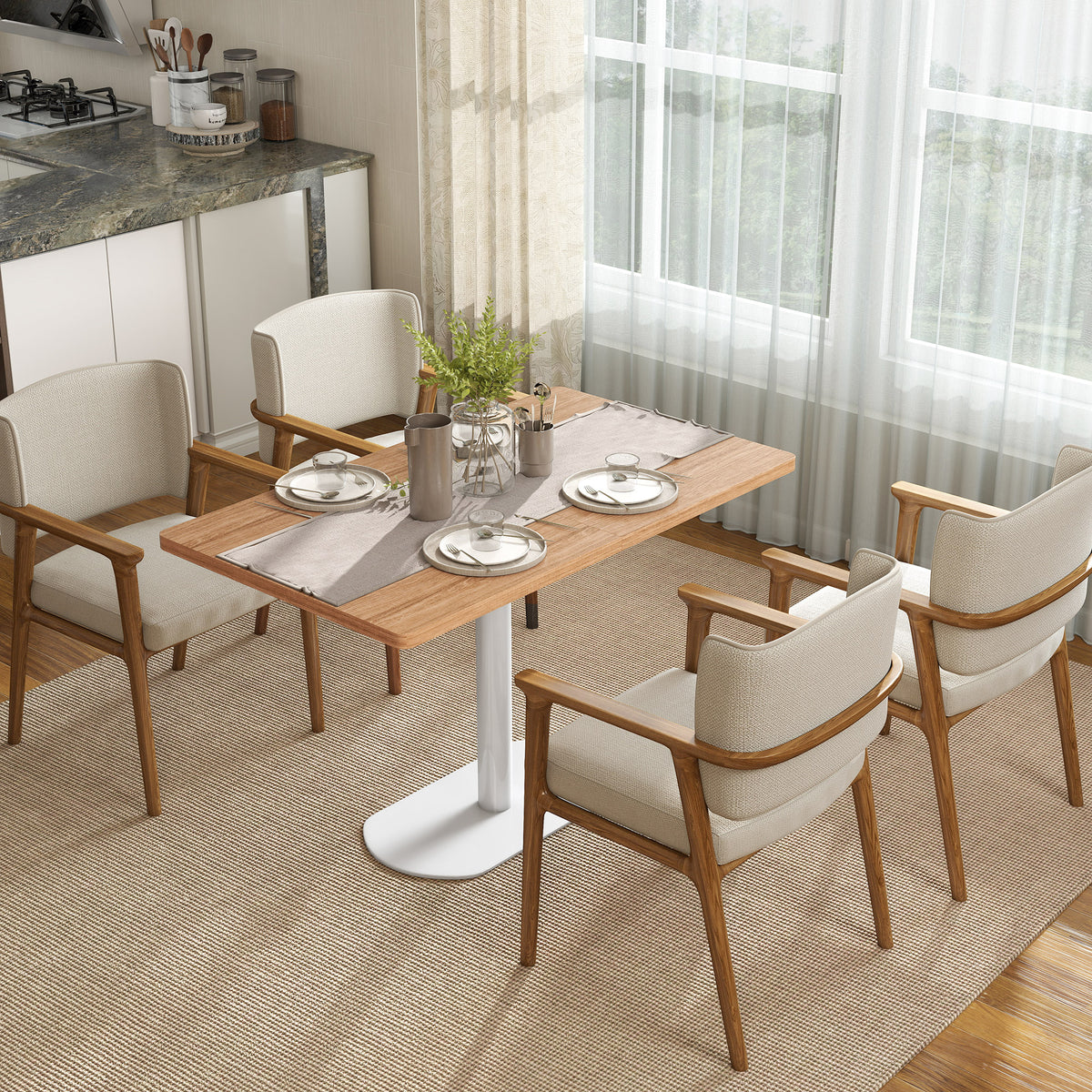 Table à manger rectangulaire pour 6 personnes, 120 x 70 x 75 cm, table de cuisine piétement et plateau épais chêne blanc-1