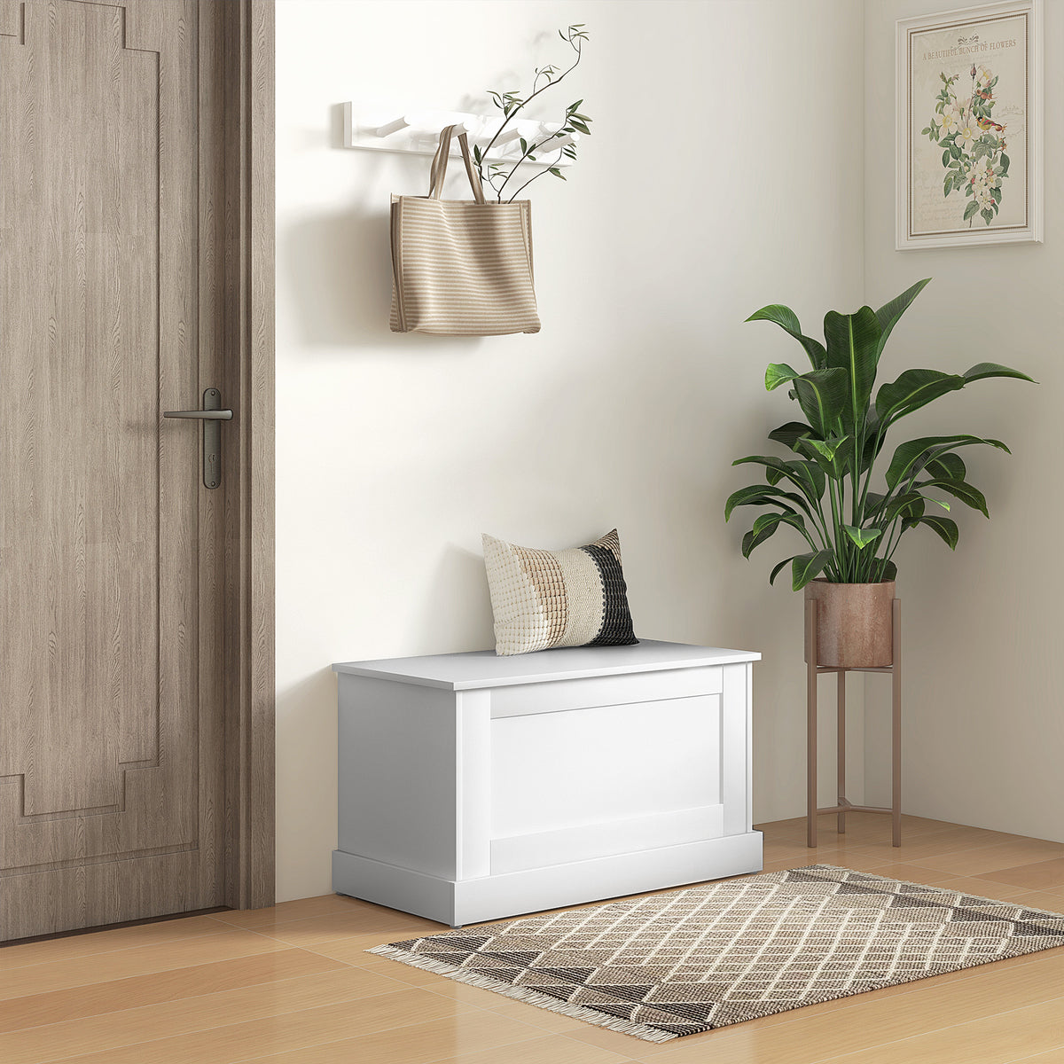 Coffre de rangement, coffre à jouets, avec charnière de sécurité, pour salon, en bois, 80 x 40 x 45 cm, blanc-1
