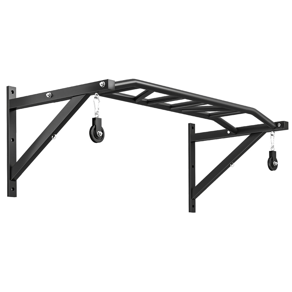 Barre de traction murale barre de fitness multi-prise système de poulie à câble charge 200kg, acier 126x60x45,5cm, noir-0