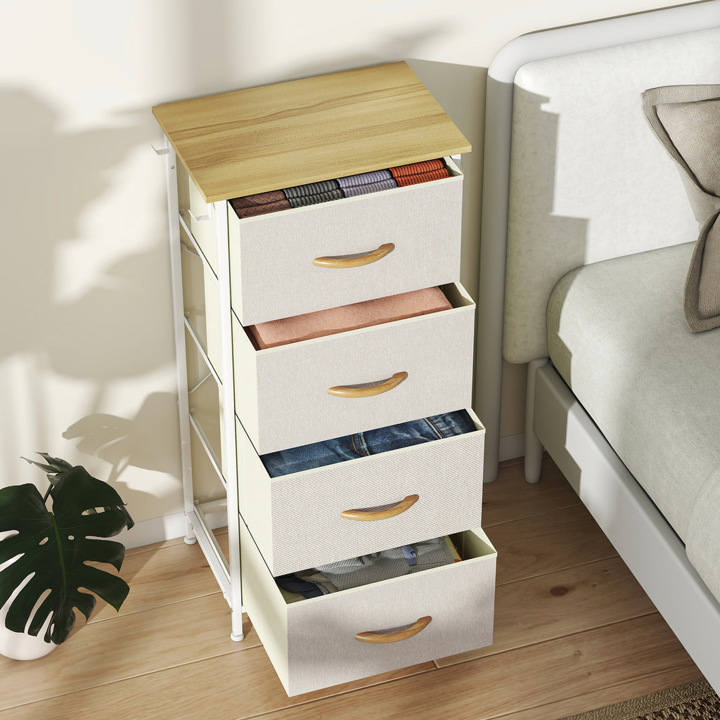 Commode 4 tiroirs en tissu, meuble de rangement avec 4 poches, 2 crochets, structure en acier, 45 x 30 x 94,5 cm, beige-7