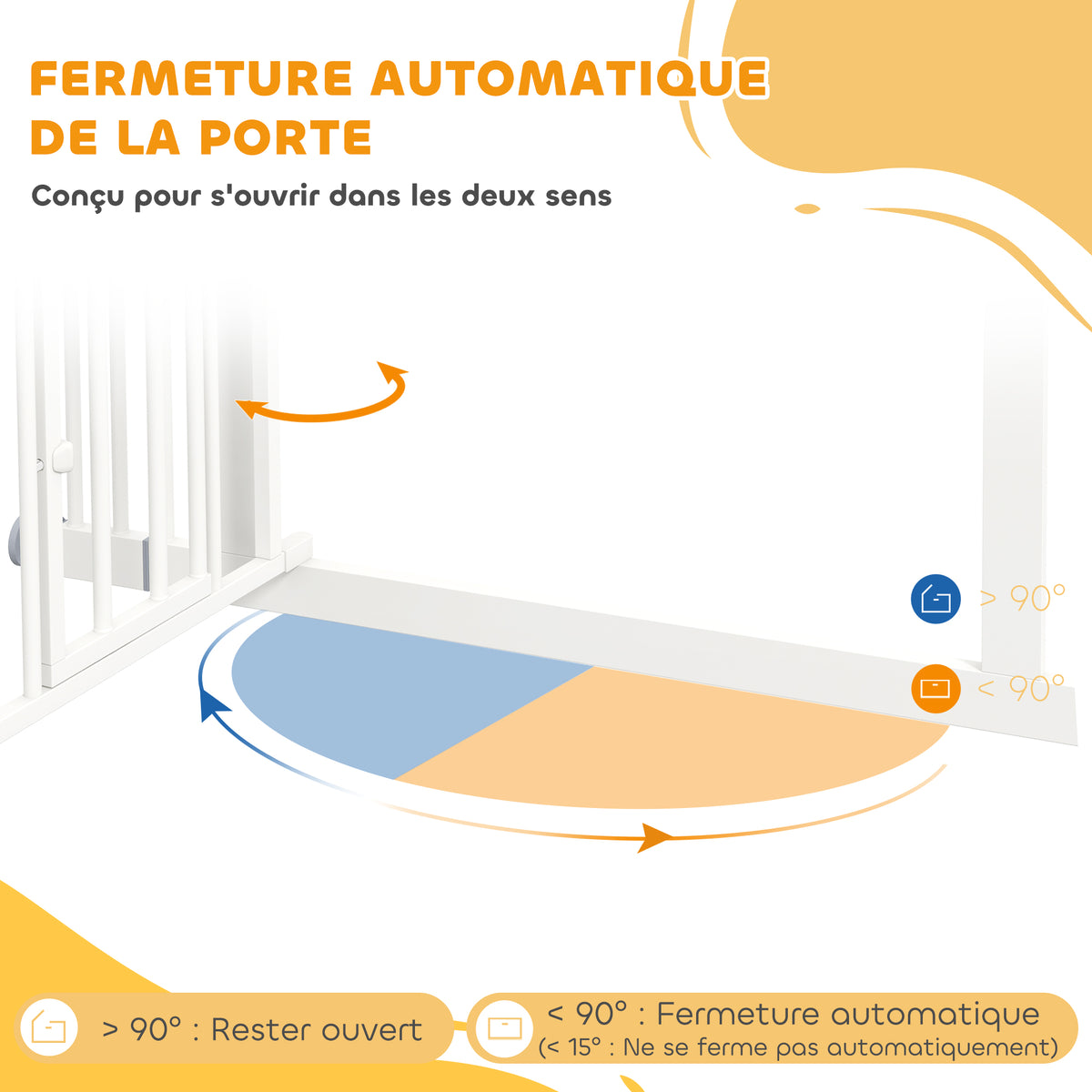 Barrière de sécurité animaux de 104,1H cm avec porte fermeture automatique système de double verrouillage blanc-4