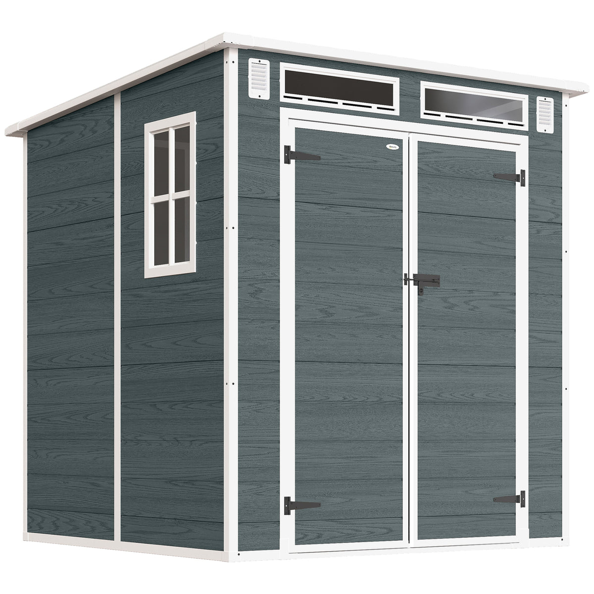 Abri de Jardin en Résine Cabanon de Rangement Double Porte 3 Fenêtres et 2 Aérations Anti-UV avec Plancher 3,3 m² Gris-0