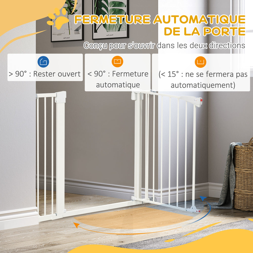 Lot de 2 barrières de sécurité pour chien animaux sans perçage avec fermeture automatique largeur 76-103 cm blanc-5