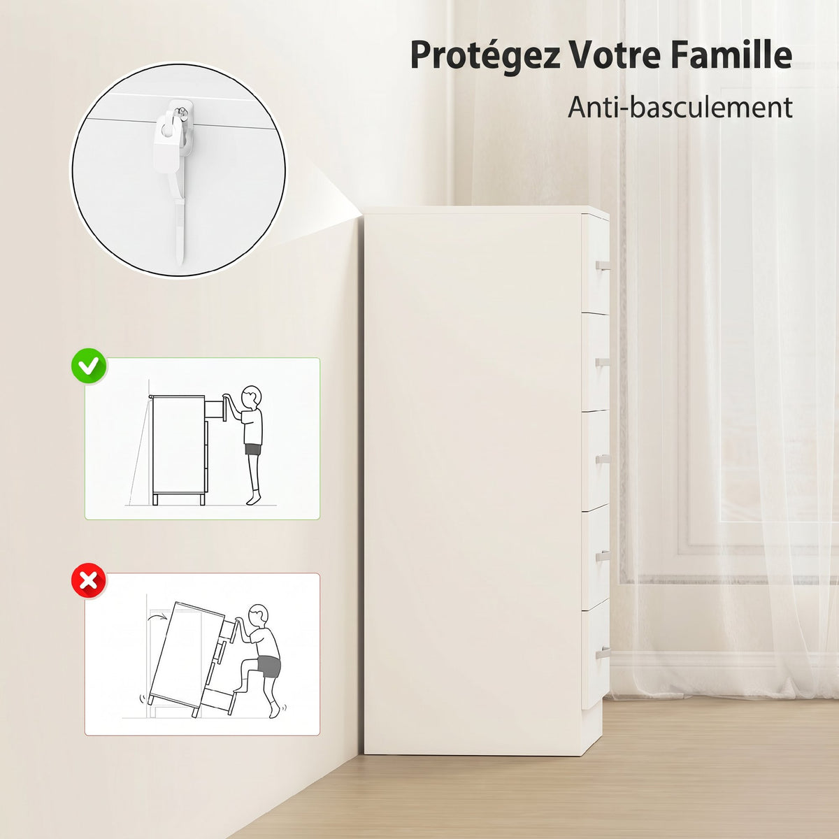 Commode 5 tiroirs, meuble de rangement étroit, style moderne, pour chambre à coucher, salon, couloir, 40x35x85cm, blanc-4