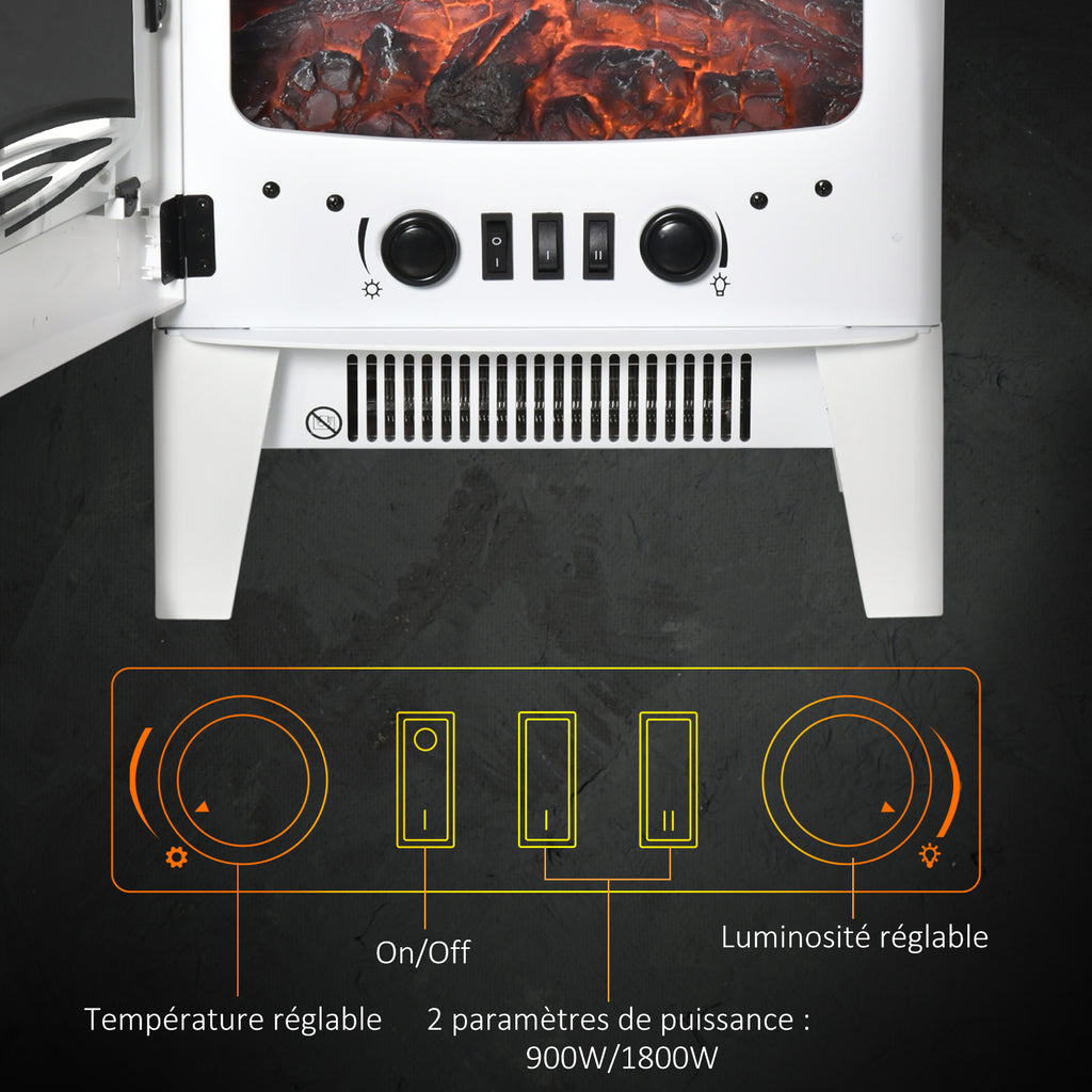 Cheminée électrique poêle Style néo-rétro 900-1800 W Simulation Flammes LED luminosité réglable Acier ABS Blanc-5