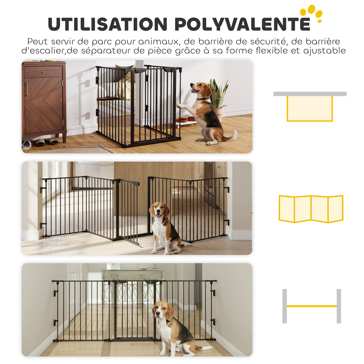 Barrière de sécurité parc enclos chien modulable pliable porte intégrée 300L max. x 74,5H cm métal PP noir-3
