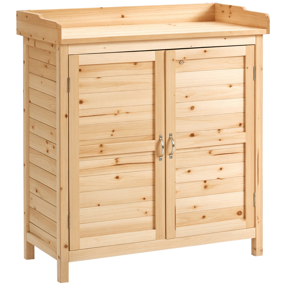 Armoire de jardin remise pour outils sur pied placard avec double porte et étagère interne en bois massif sapin pré-huilé dim. 83L x 40l x 92H cm naturel-0