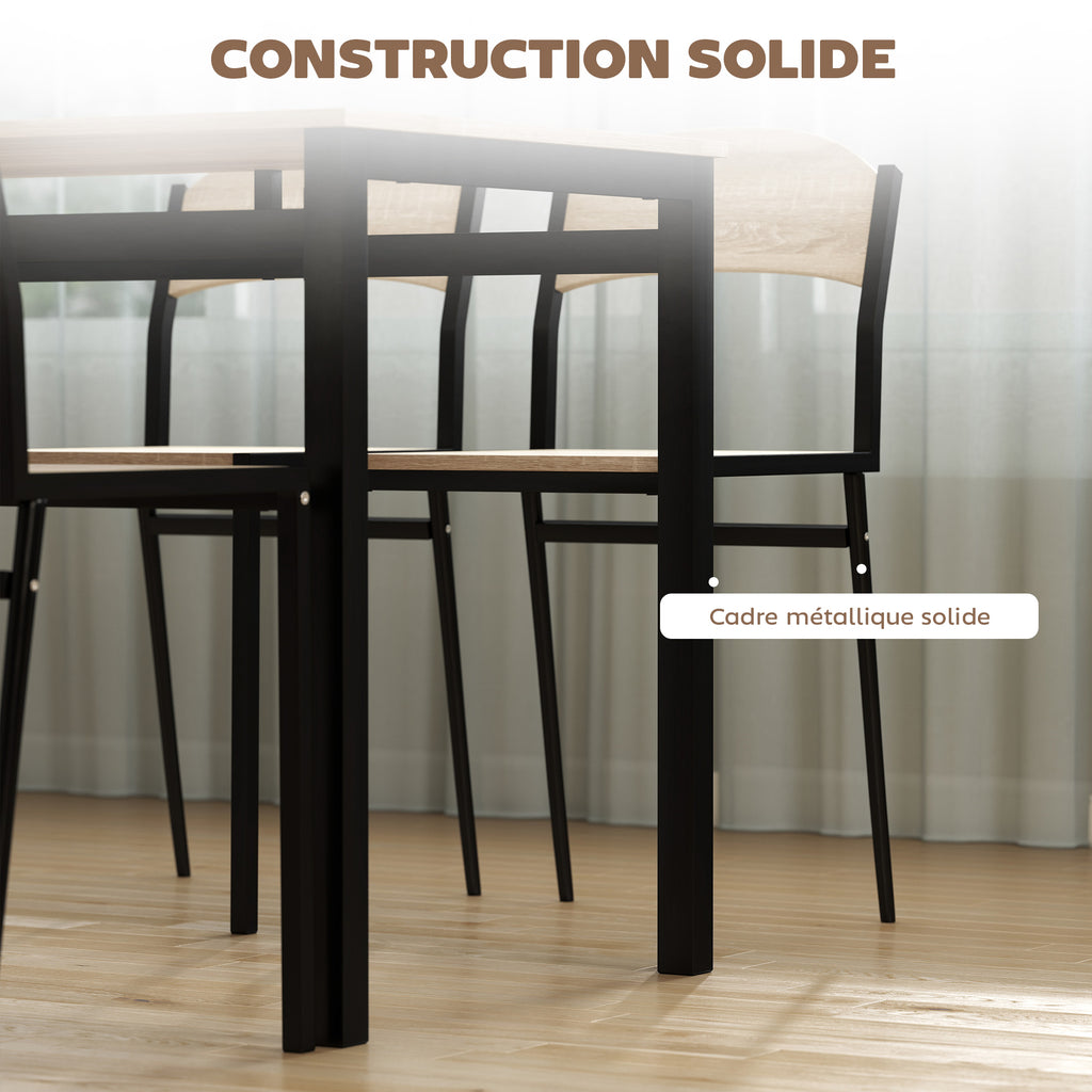 Ensemble table à manger 5 pièces avec 4 chaises lateau MDF coloris bois de chêne châssis métal noir-6