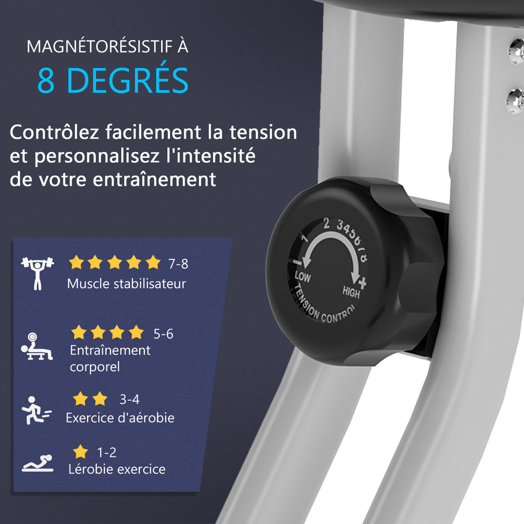 Vélo d'Appartement Pliable Magnétique Cardio-training - Sport Maison avec 8 Niveaux de Résistance et Roulettes - Silencieux Home Trainer avec Capteur de Pouls pour Fitness Homme et Femme, Noir-4